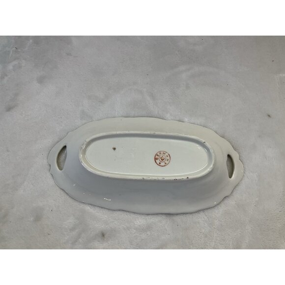 Antique German Transferware Porcelain Dish Candy Relish Trinket Pink Rose Floral - Picture 5 of 6